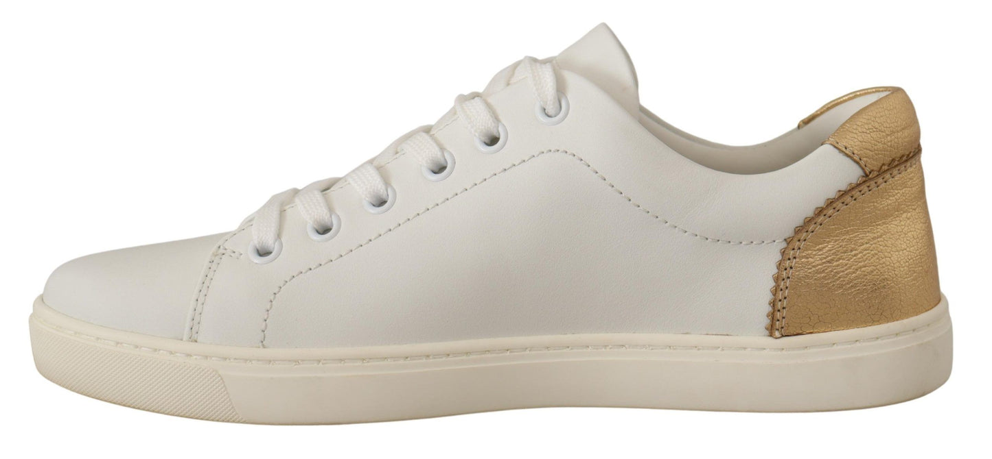 Dolce & Gabbana White Gold Leather Low Top Sneakers