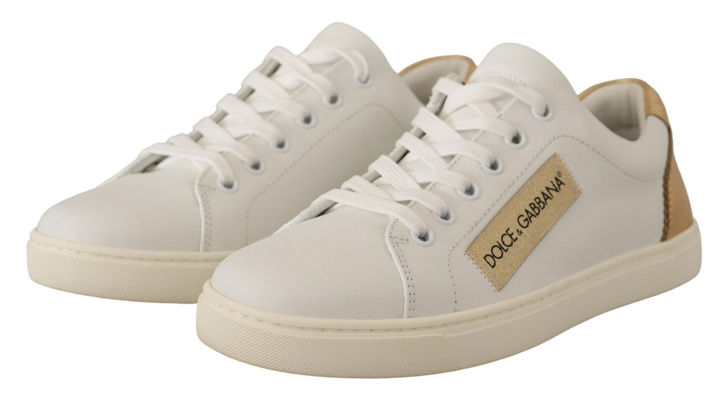 Dolce & Gabbana White Gold Leather Low Top Sneakers