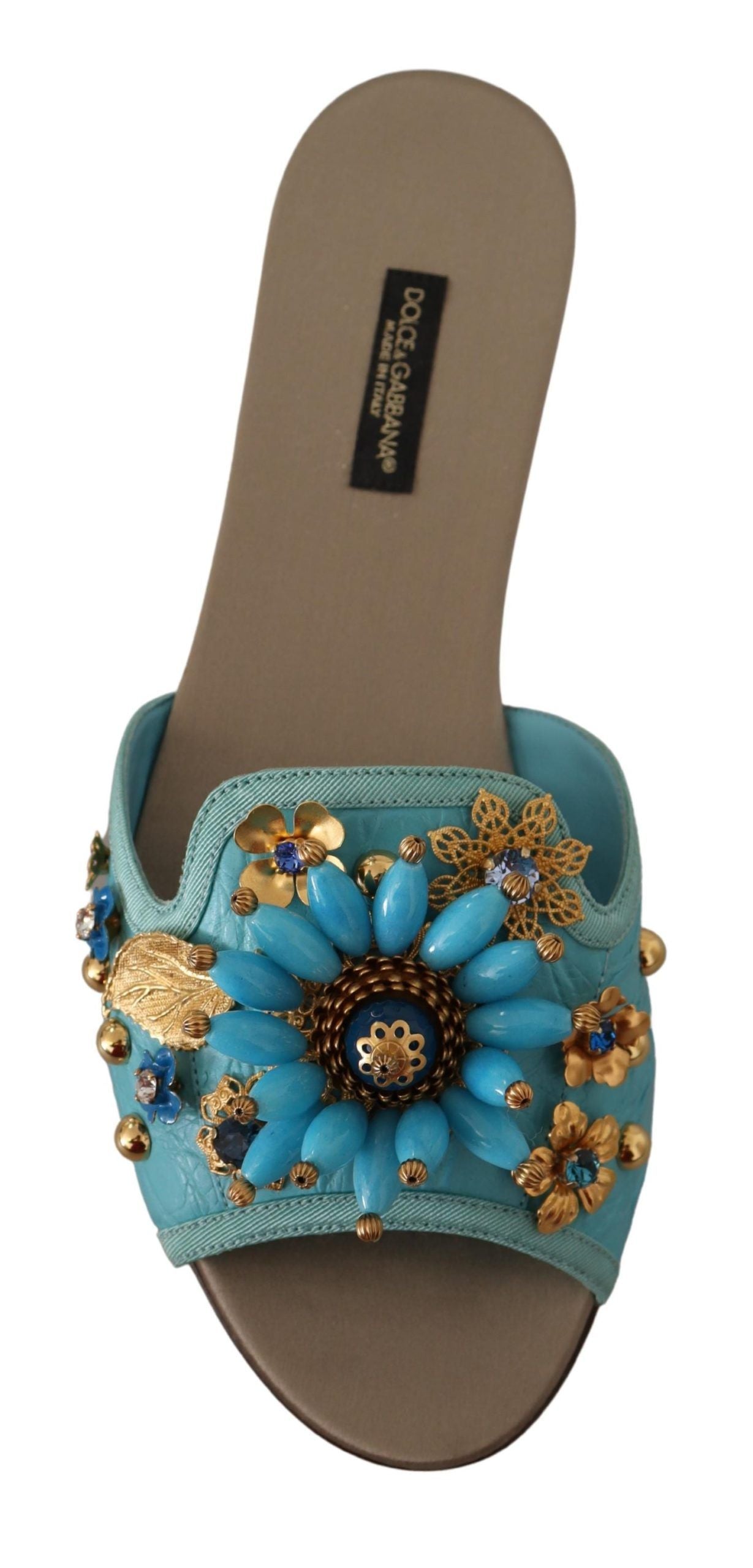 Dolce & Gabbana Blue Crystal Exotic Leather Sandals