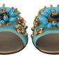 Dolce & Gabbana Blue Crystal Exotic Leather Sandals