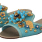 Dolce & Gabbana Blue Crystal Exotic Leather Sandals