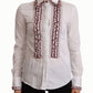 Dolce & Gabbana White Cotton Lace Long Sleeves Ruffle Collar Top Shirt