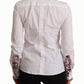 Dolce & Gabbana White Cotton Lace Long Sleeves Ruffle Collar Top Shirt