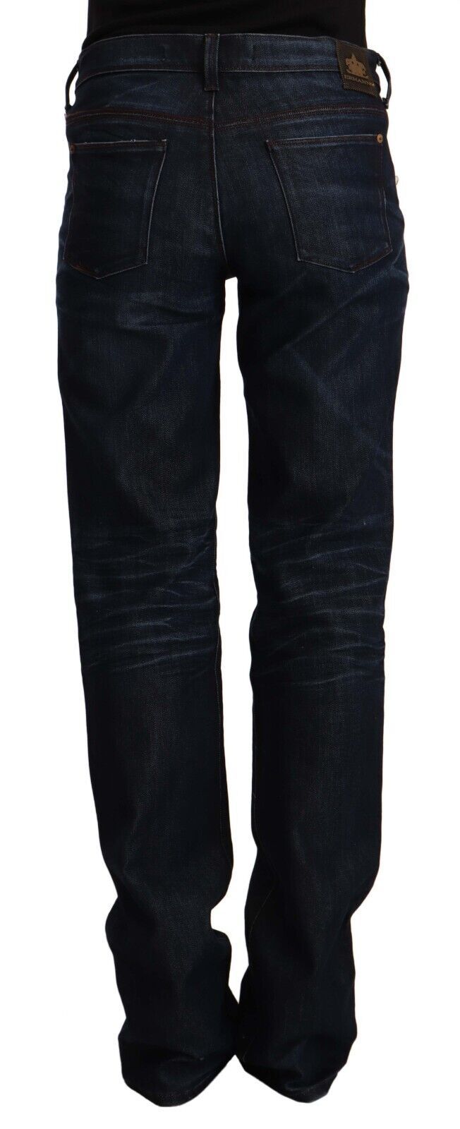 Ermanno Scervino Dark Blue Mid Waist Cotton Denim Straight Jeans