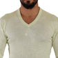 Domenico Tagliente Yellow V-neck Long Sleeves Pullover Sweater