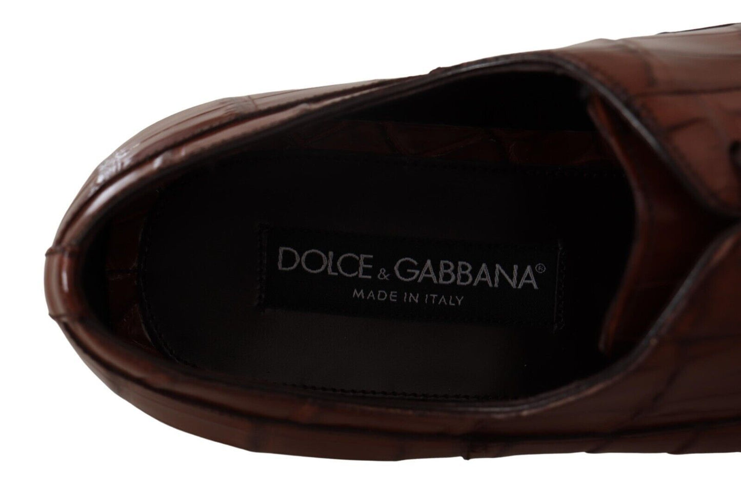 Dolce & Gabbana Brown Crocodile Leather Mens Formal Derby Shoes