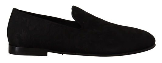 Dolce & Gabbana Black Jacquard Slippers Flats Loafers Shoes