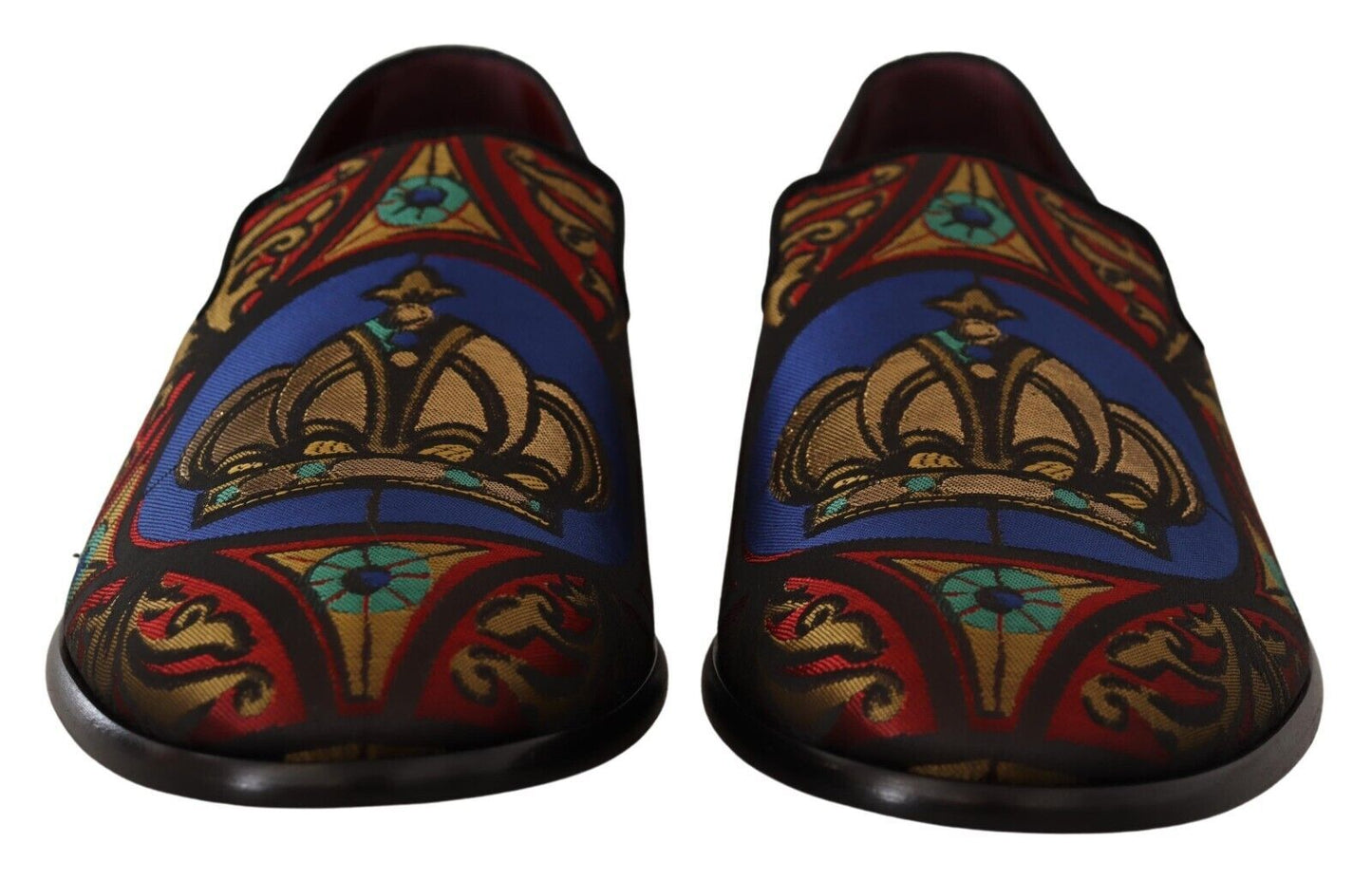 Dolce & Gabbana Multicolor Jacquard Crown Slippers Loafers Shoes