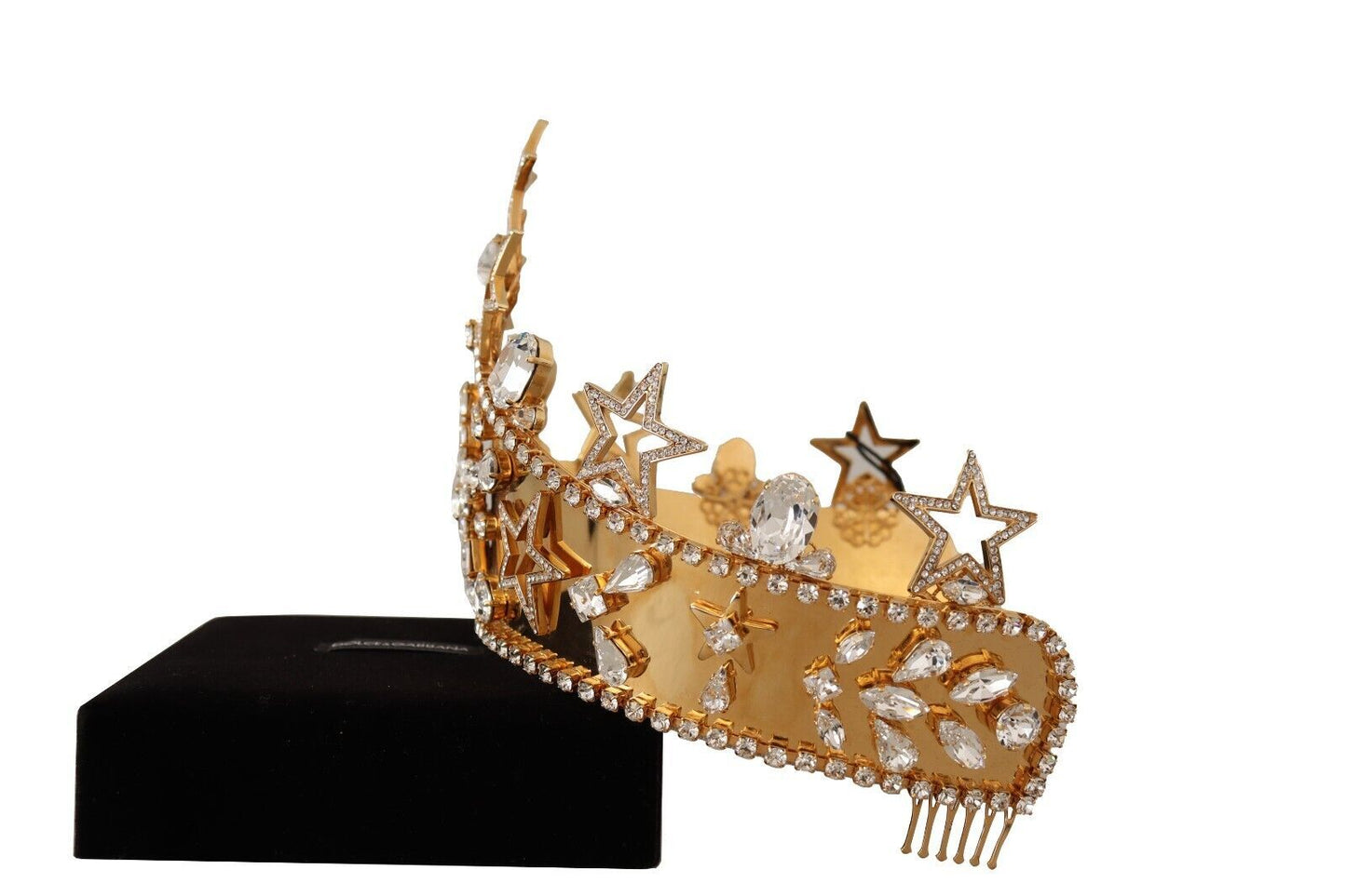 Dolce & Gabbana Gold Crystal Star STRASS Crown Logo Women Tiara Diadem