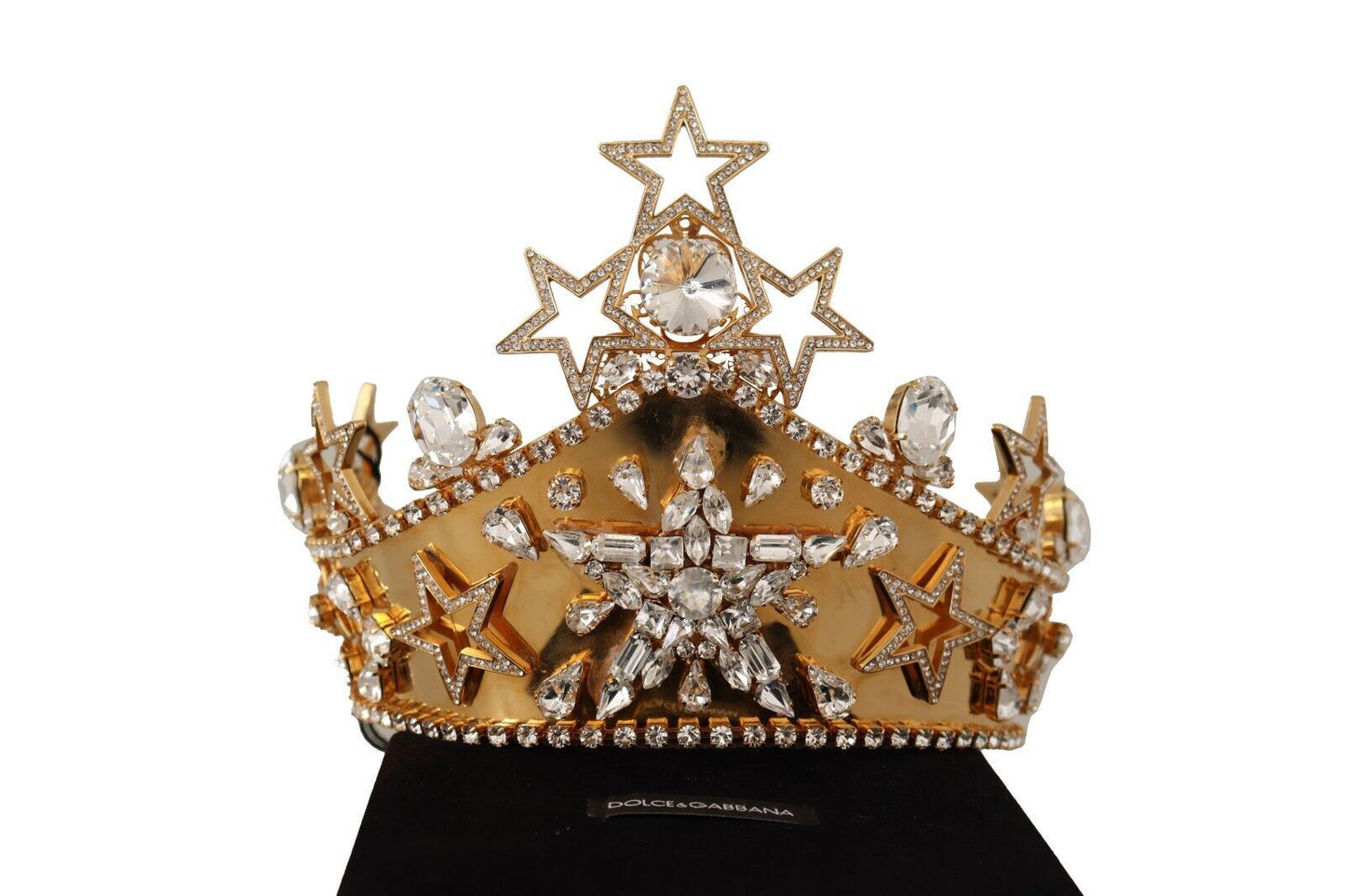 Dolce & Gabbana Gold Crystal Star STRASS Crown Logo Women Tiara Diadem