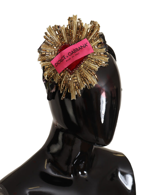 Dolce & Gabbana Black Gold Sacred Heart Logo Embellished Headband Diadem