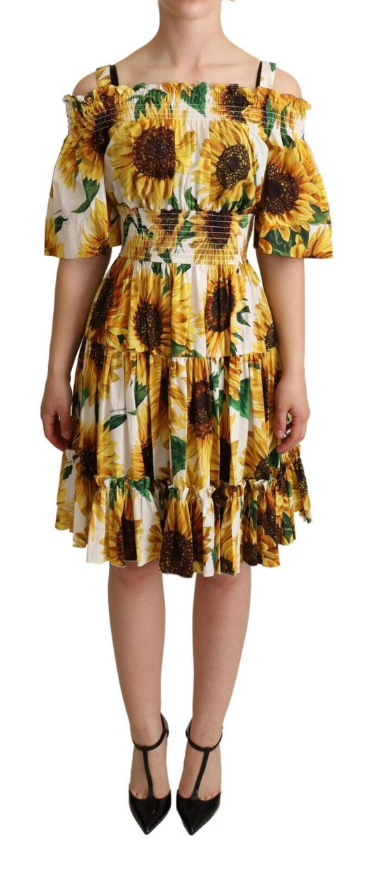 Dolce & Gabbana Elegant Yellow Sunflower Open Shoulder Dress