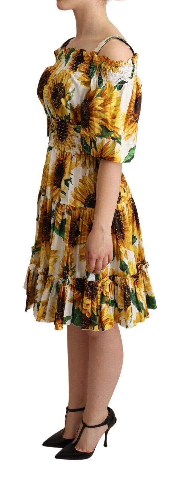 Dolce & Gabbana Elegant Yellow Sunflower Open Shoulder Dress