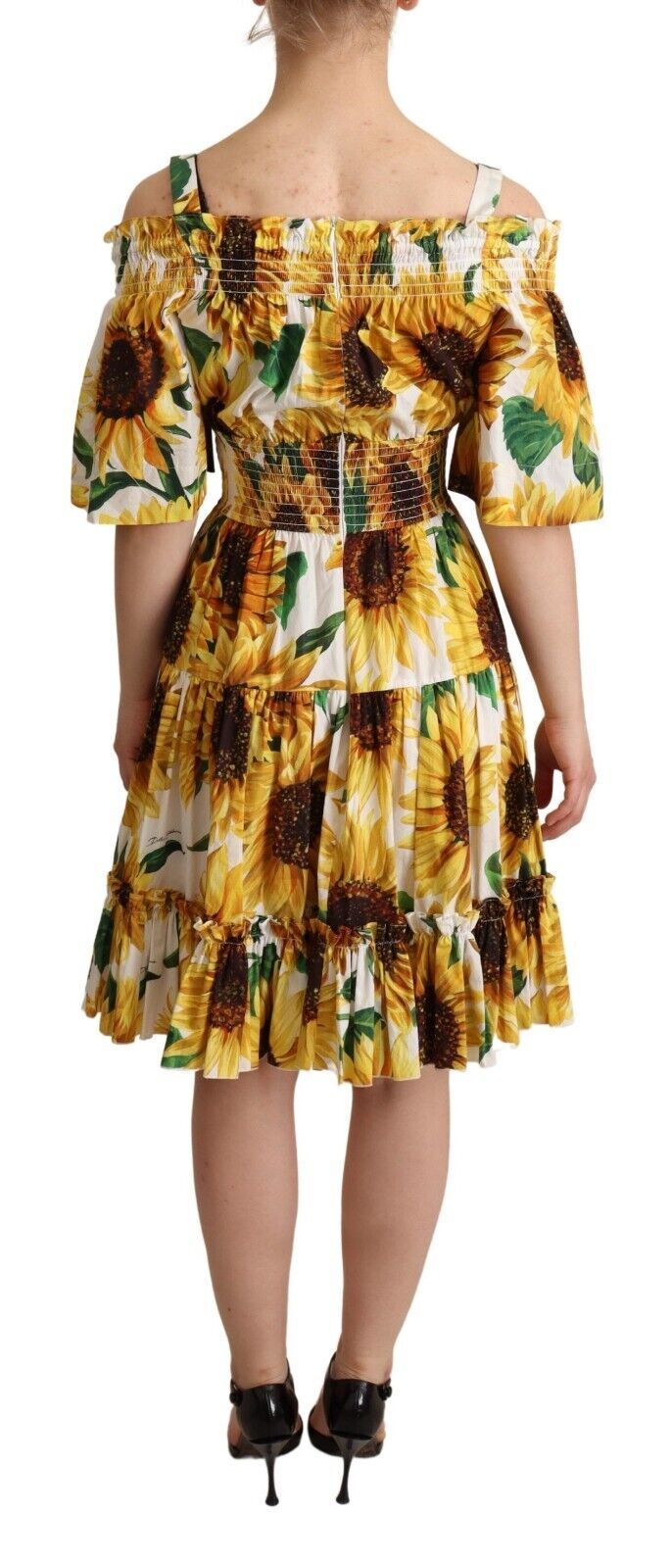 Dolce & Gabbana Elegant Yellow Sunflower Open Shoulder Dress