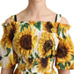 Dolce & Gabbana Elegant Yellow Sunflower Open Shoulder Dress