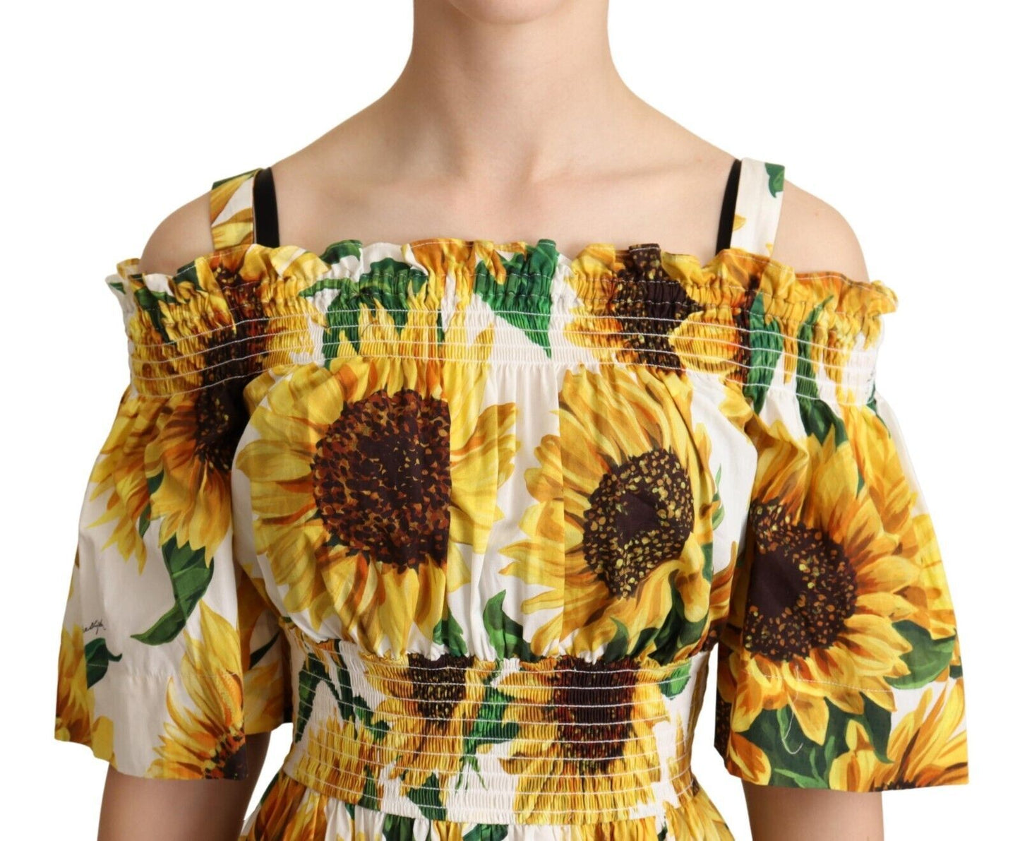 Dolce & Gabbana Elegant Yellow Sunflower Open Shoulder Dress