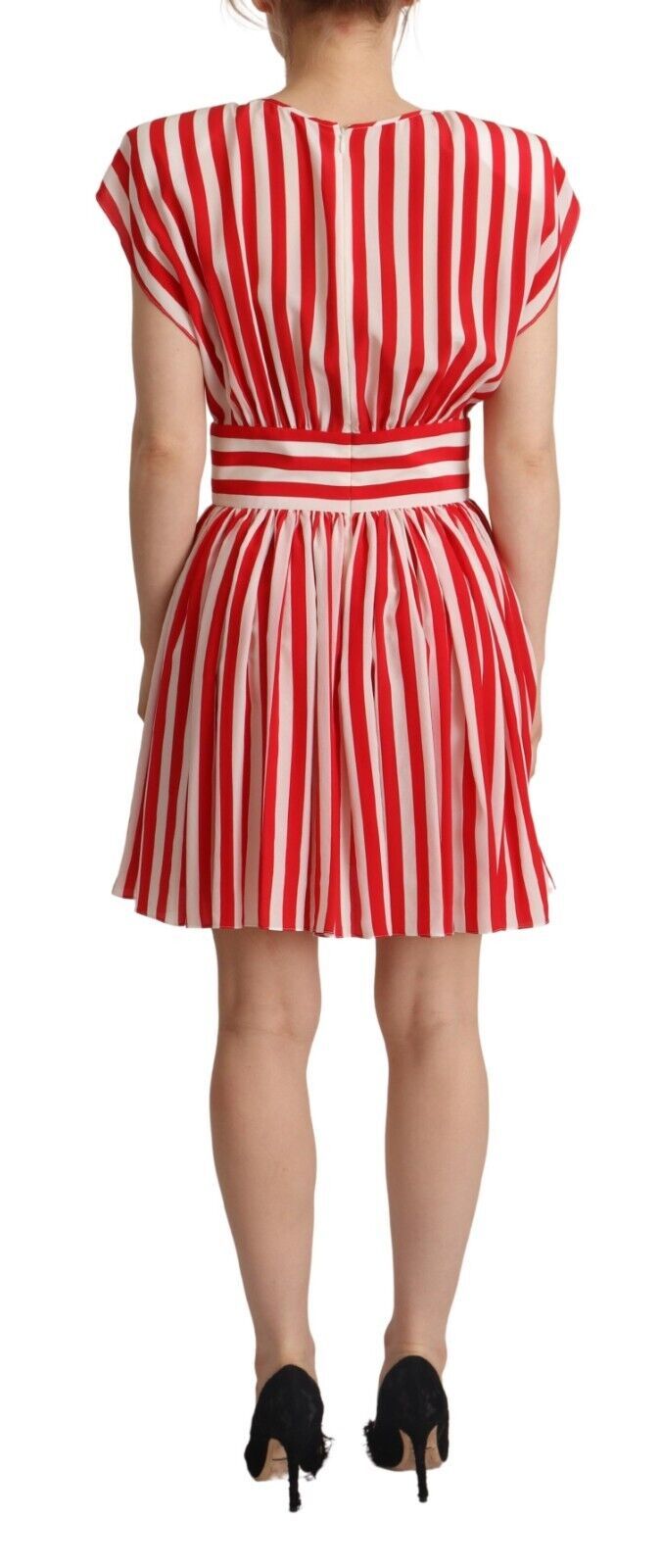 Dolce & Gabbana Red White Stripes Silk Mini A-line Dress