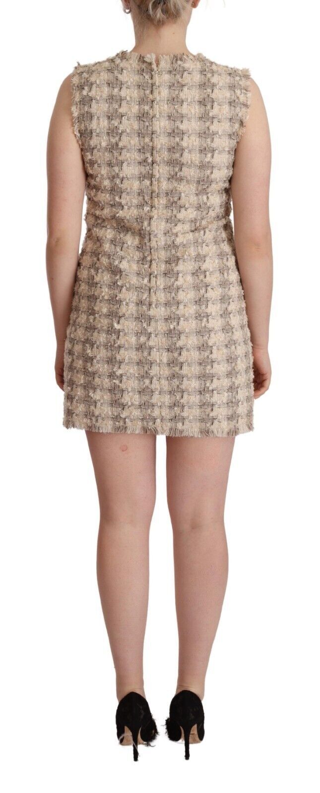 Dolce & Gabbana Chic Beige Checkered Sleeveless Dress