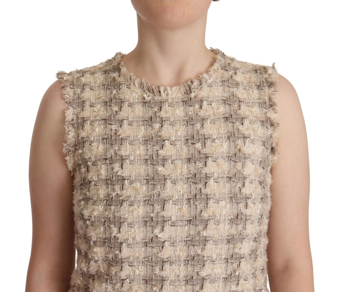 Dolce & Gabbana Chic Beige Checkered Sleeveless Dress