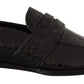 Dolce & Gabbana Black Crocodile Leather Slip On Moccasin Shoes