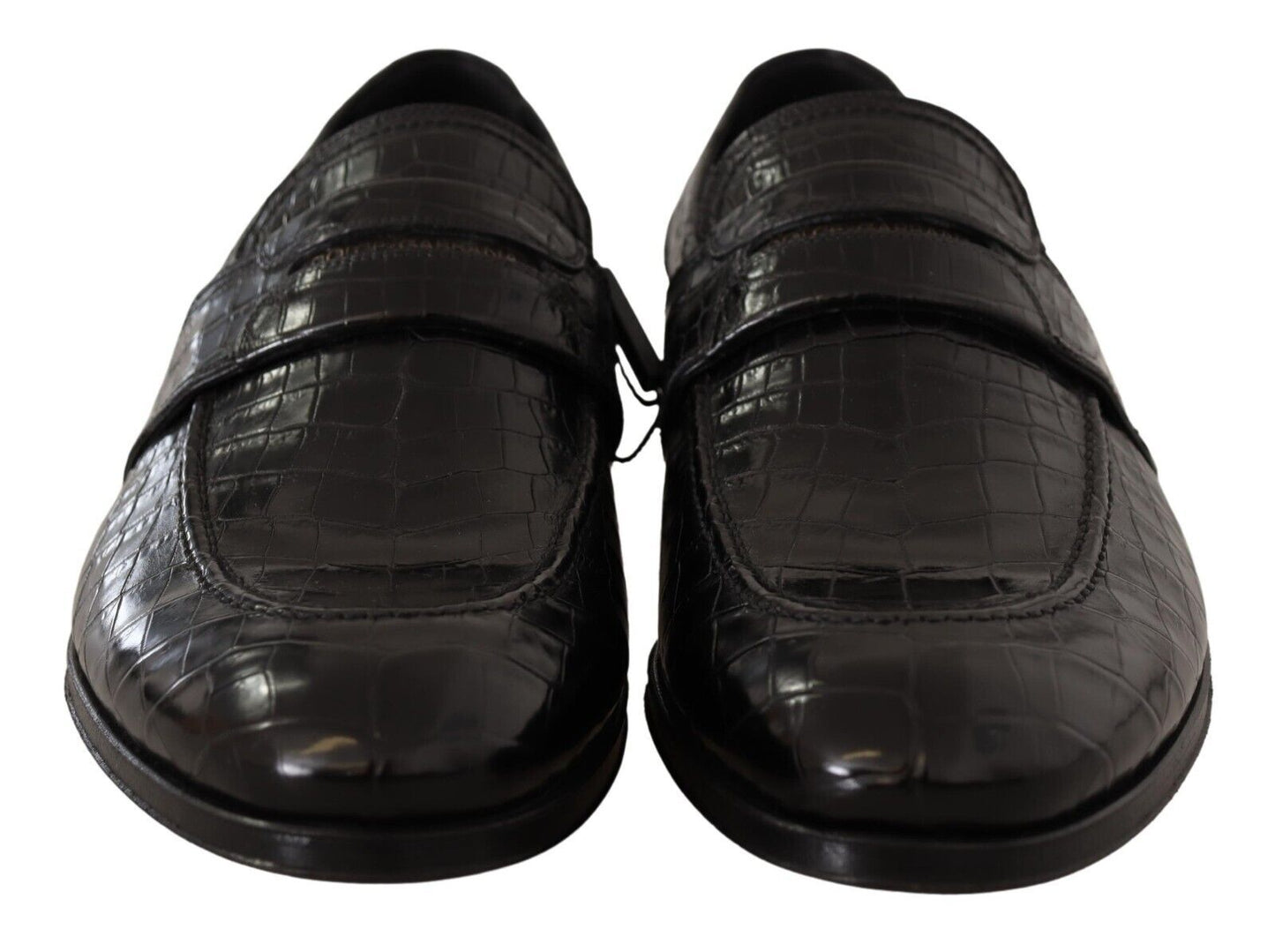 Dolce & Gabbana Black Crocodile Leather Slip On Moccasin Shoes