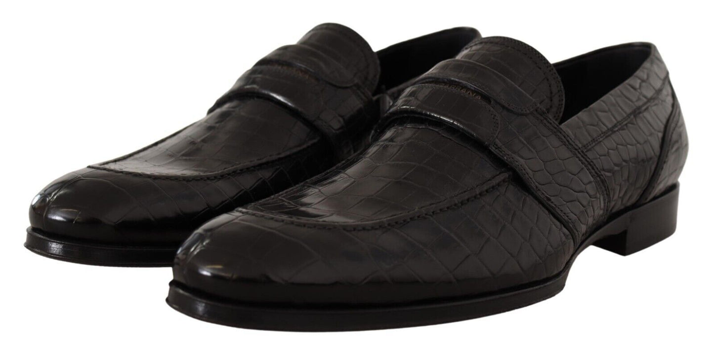 Dolce & Gabbana Black Crocodile Leather Slip On Moccasin Shoes