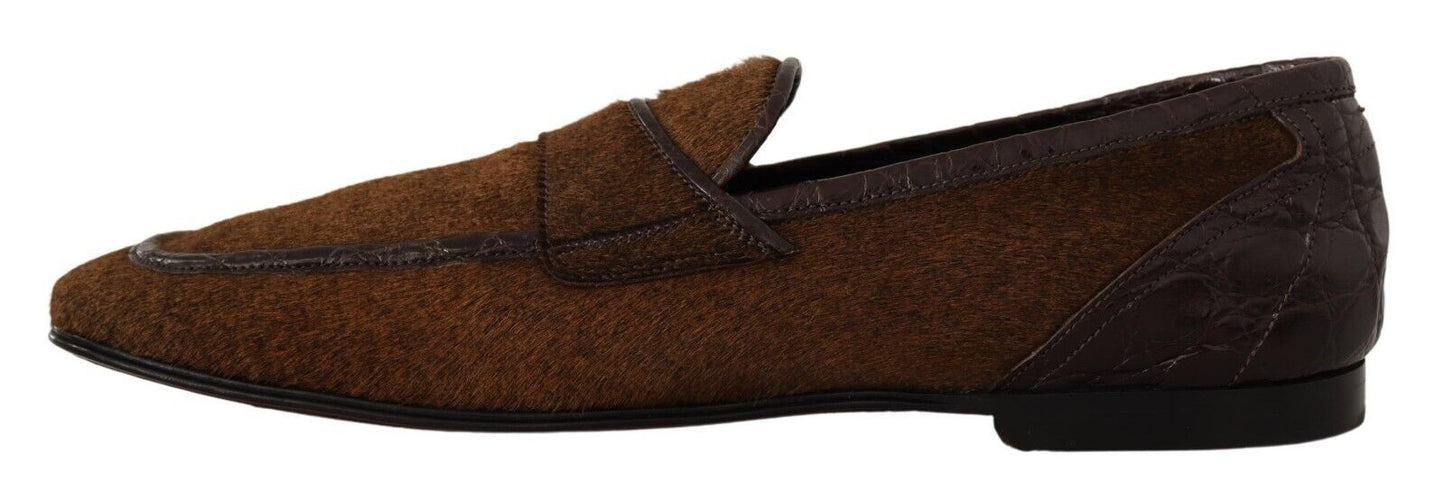 Dolce & Gabbana Brown Exotic Leather Mens Slip On Loafers Shoes