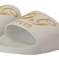 Dolce & Gabbana Chic White Leather Slides with Gold Embroidery