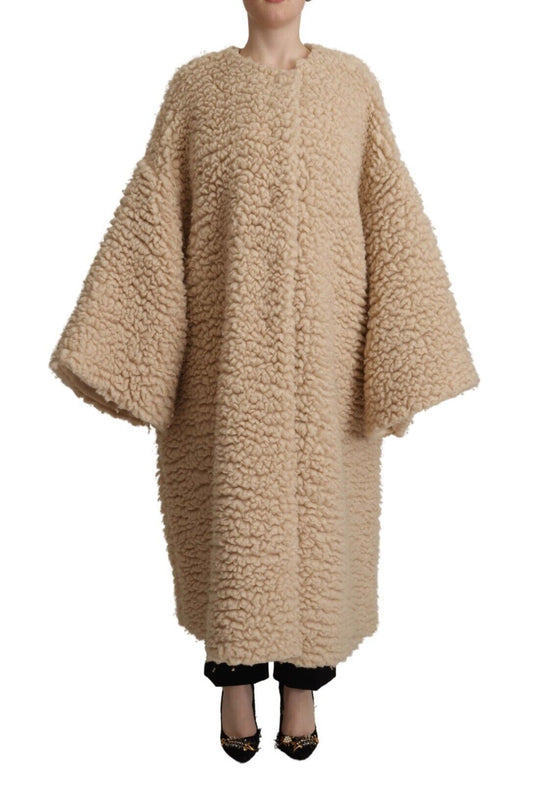 Dolce & Gabbana Beige Cashmere Wool Faux Fur Overcoat Jacket