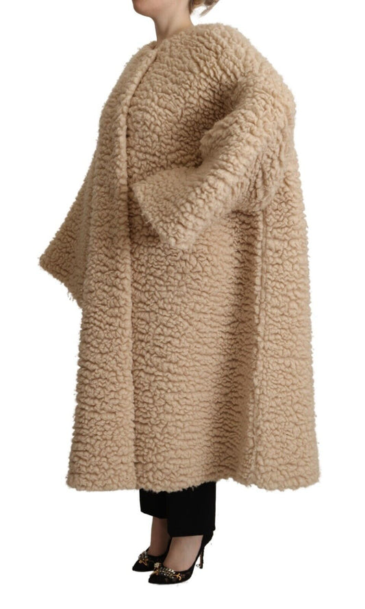 Dolce & Gabbana Beige Cashmere Wool Faux Fur Overcoat Jacket