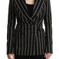 Dolce & Gabbana Black White Stripes Wool Long Sleeves Jacket