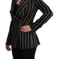 Dolce & Gabbana Black White Stripes Wool Long Sleeves Jacket