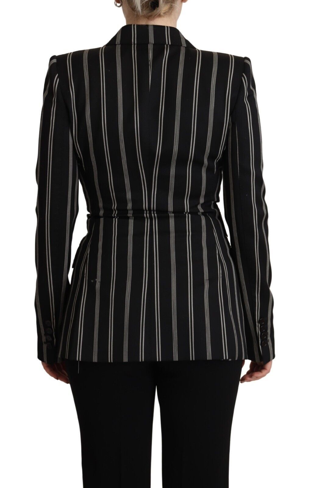 Dolce & Gabbana Black White Stripes Wool Long Sleeves Jacket