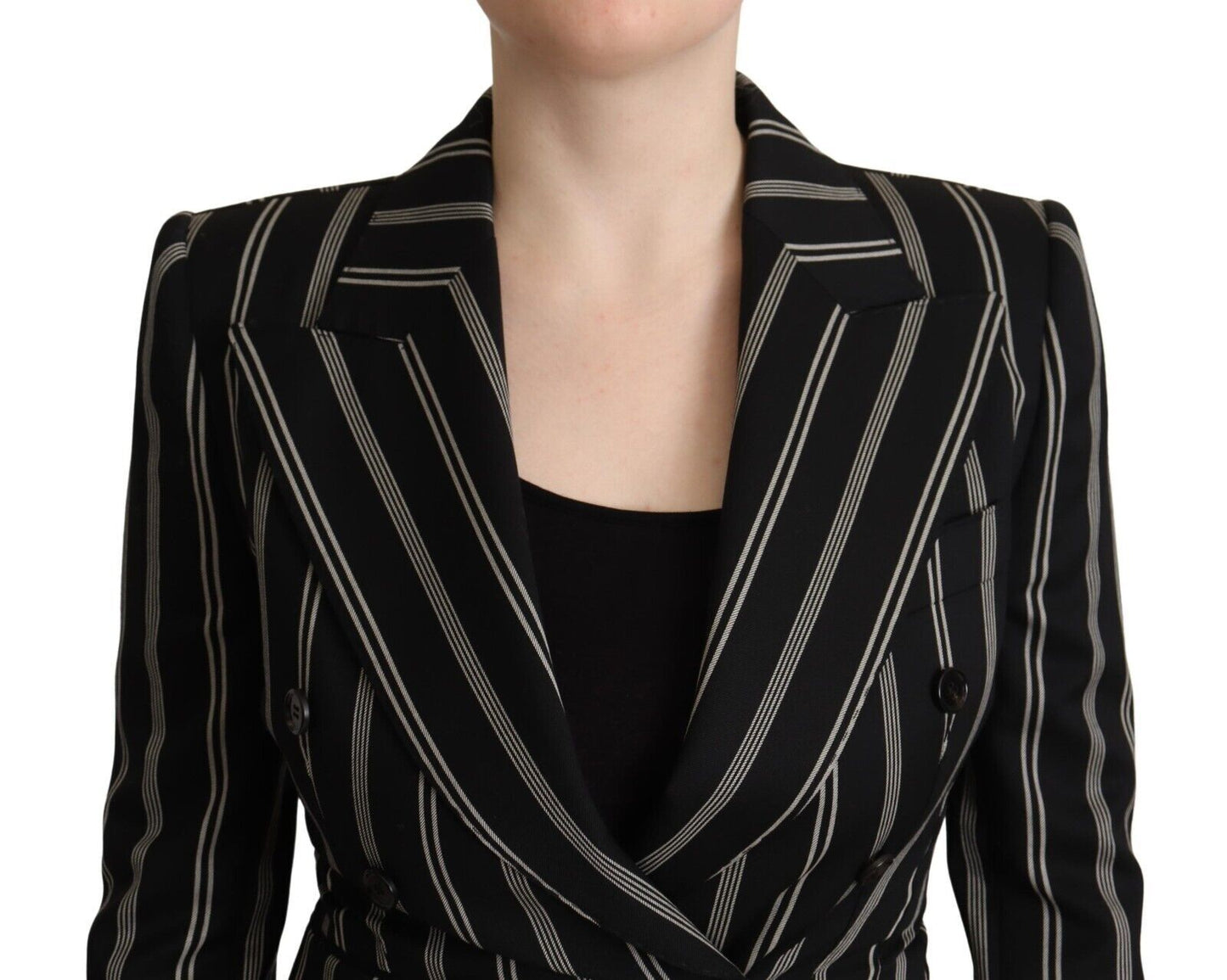 Dolce & Gabbana Black White Stripes Wool Long Sleeves Jacket