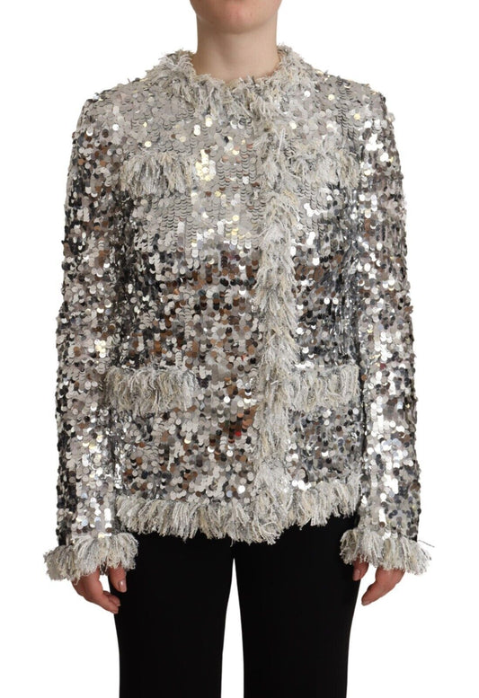 Dolce & Gabbana Silver Sequined Shearling Jacket