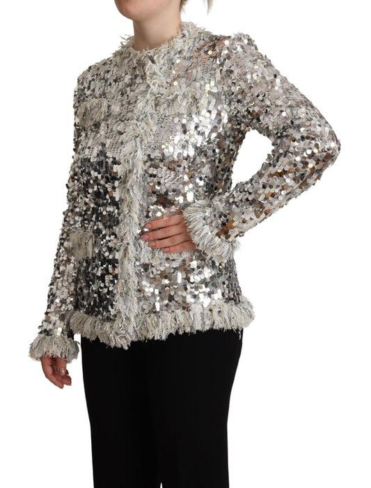 Dolce & Gabbana Silver Sequined Shearling Jacket