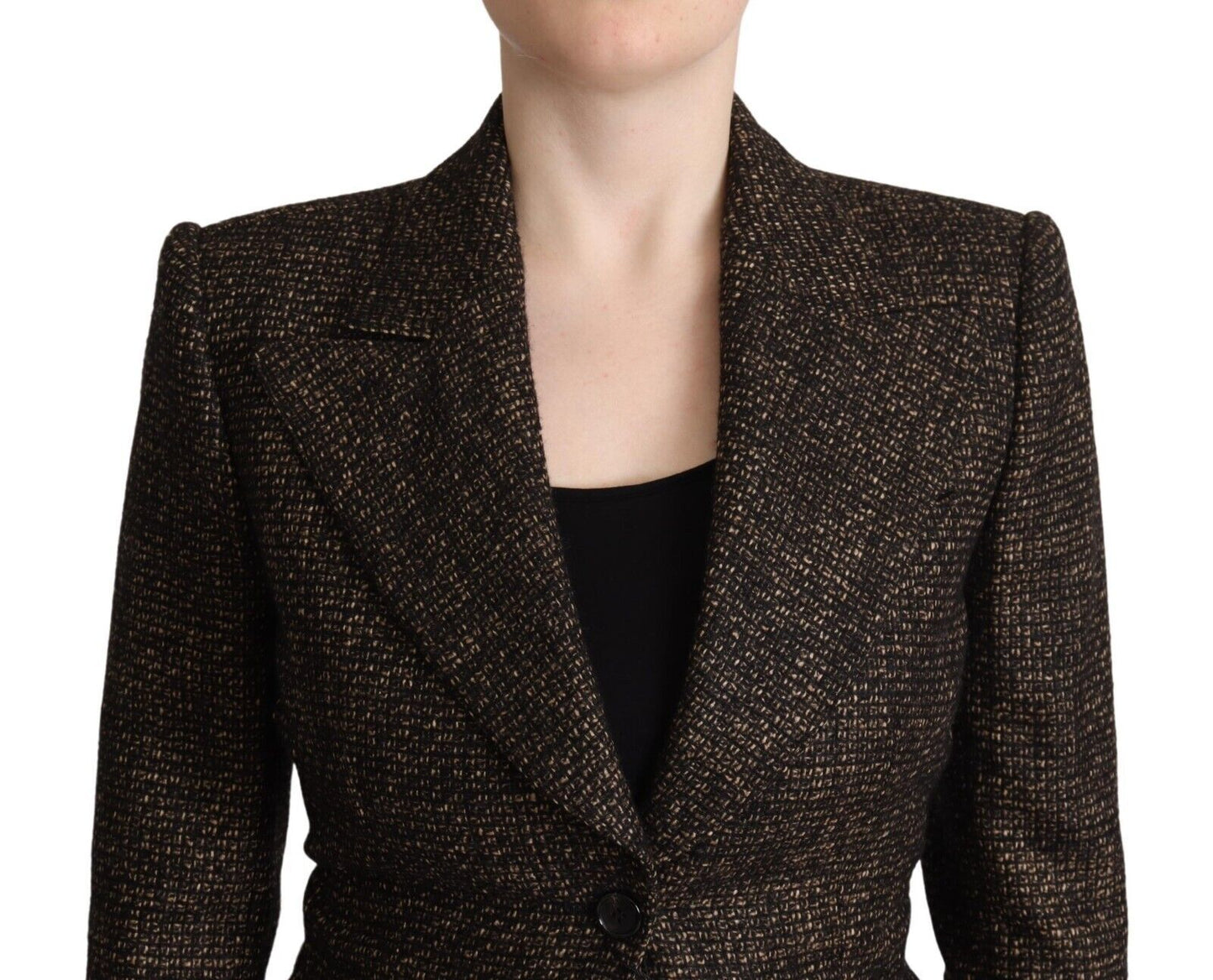 Dolce & Gabbana Dark Brown Wool Single Breasted Blazer Jacket Wide Leg Pants 2 pc Suit