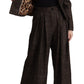 Dolce & Gabbana Dark Brown Wool Single Breasted Blazer Jacket Wide Leg Pants 2 pc Suit