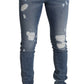 Dolce & Gabbana Light Blue Tattered Cotton Denim Skinny Jeans