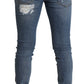 Dolce & Gabbana Light Blue Tattered Cotton Denim Skinny Jeans