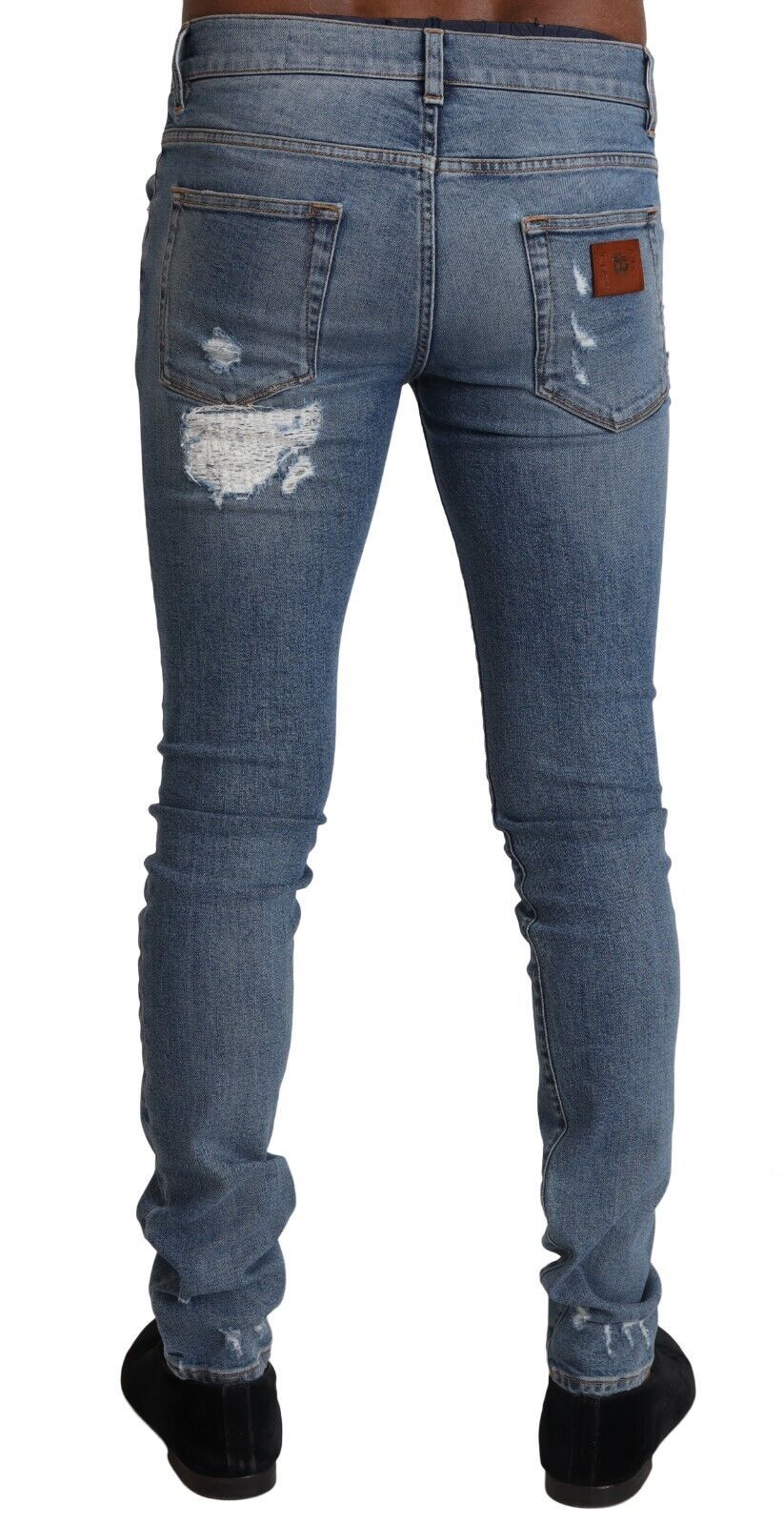 Dolce & Gabbana Light Blue Tattered Cotton Denim Skinny Jeans