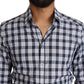 Dolce & Gabbana Blue White Check Cotton Slim Fit GOLD Shirt