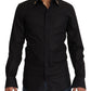 Dolce & Gabbana Black GOLD Cotton Crystal Cross Slim Shirt