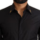 Dolce & Gabbana Black GOLD Cotton Crystal Cross Slim Shirt