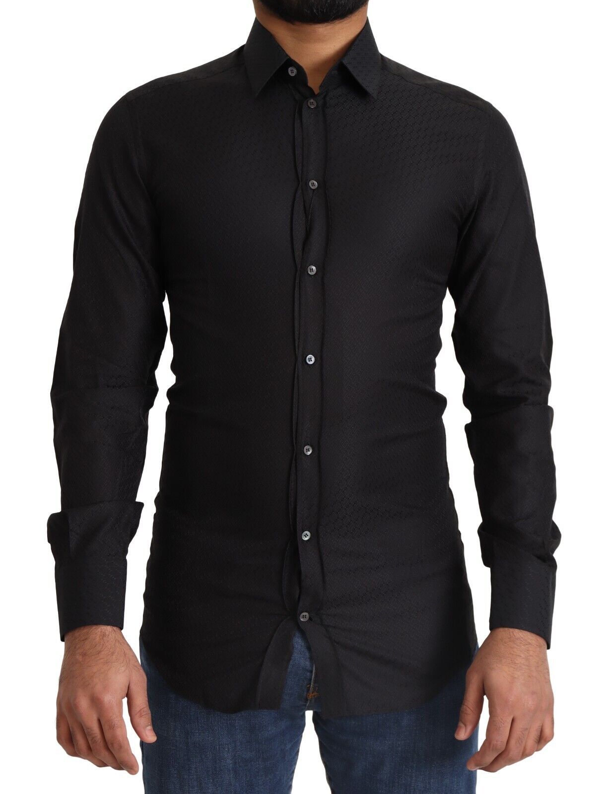 Dolce & Gabbana Black GOLD Cotton Slim Dress Formal Shirt