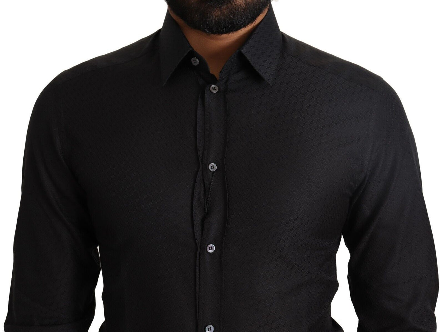 Dolce & Gabbana Black GOLD Cotton Slim Dress Formal Shirt