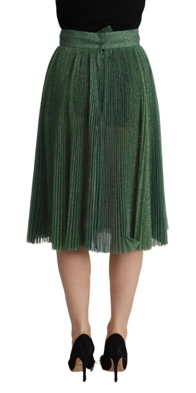 Dolce & Gabbana Metallic Green High Waist A-line Pleated Skirt