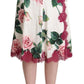 Dolce & Gabbana White Rose Print High Waist Midi A-line Skirt