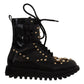 Dolce & Gabbana Black Leather Crystal Embellished Boots Shoes