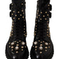 Dolce & Gabbana Black Leather Crystal Embellished Boots Shoes